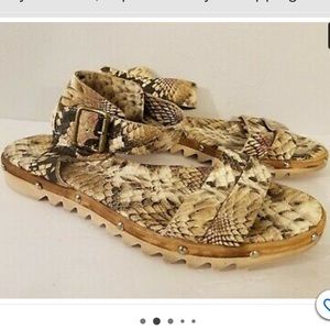 AGL Attilio Giusti Leombruni Snakeskin Print Studded Sandals 9/39 Italy